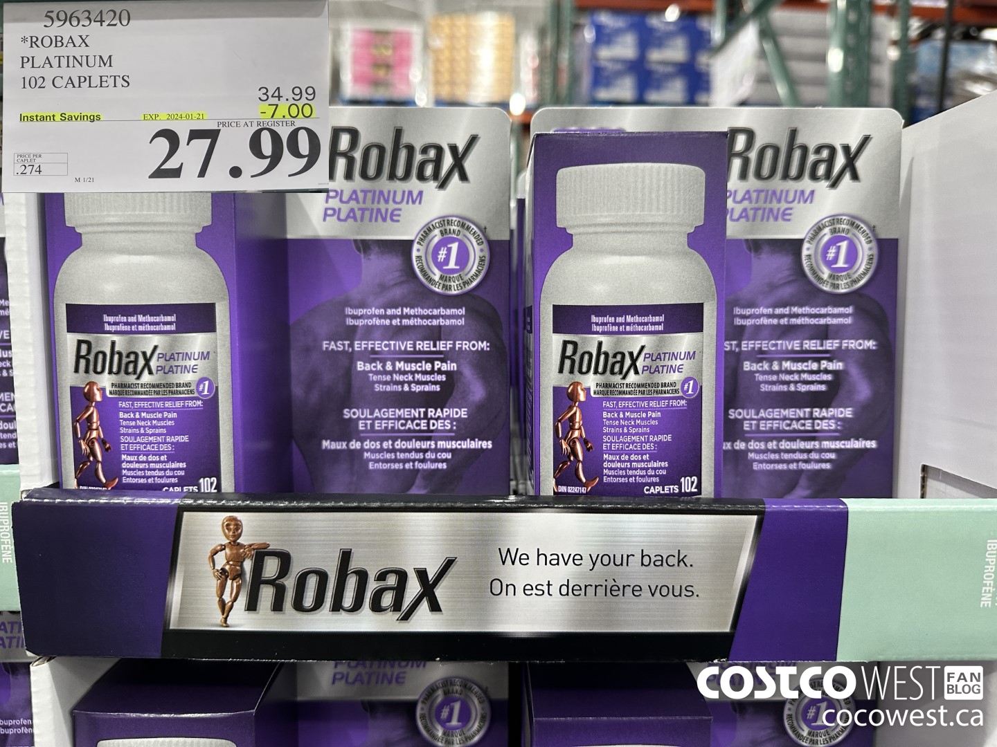 5963420 ROBAX PLATINUM 102 CAPLETS ($7.00 INSTANT SAVINGS EXPIRES ON 2024-01-21) $27.99