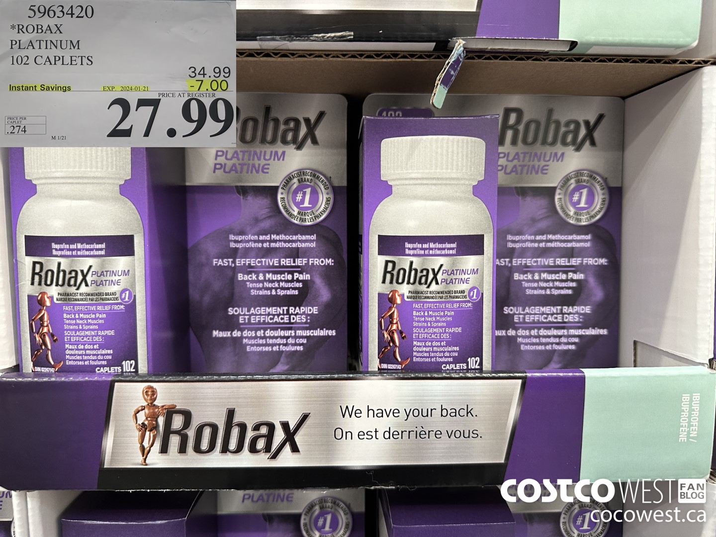 5963420 ROBAX PLATINUM 102 CAPLETS ($7.00 INSTANT SAVINGS EXPIRES ON 2024-01-21) $27.99