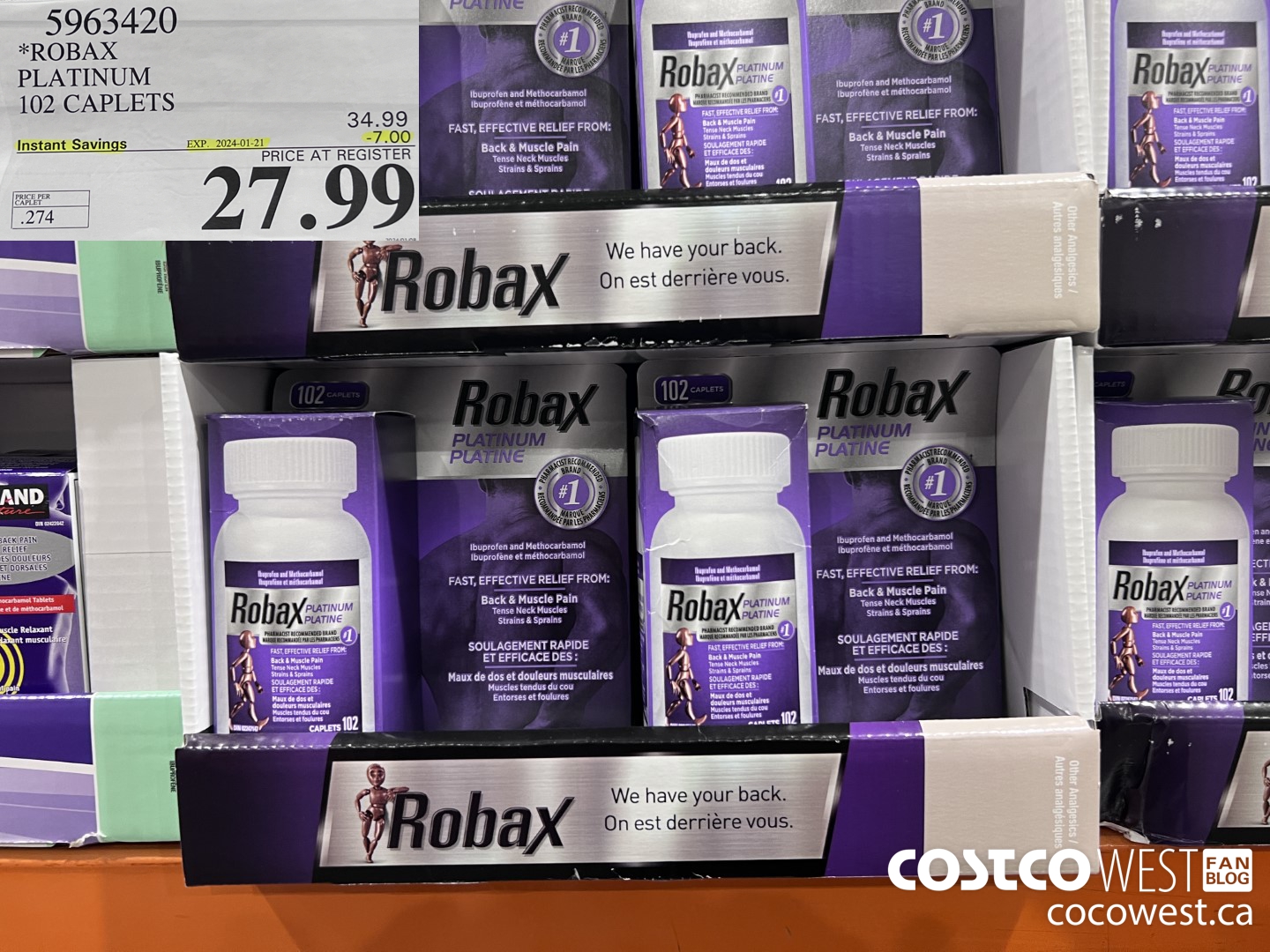 5963420 ROBAX PLATINUM 102 CAPLETS ($7.00 INSTANT SAVINGS EXPIRES ON 2024-01-21) $27.99