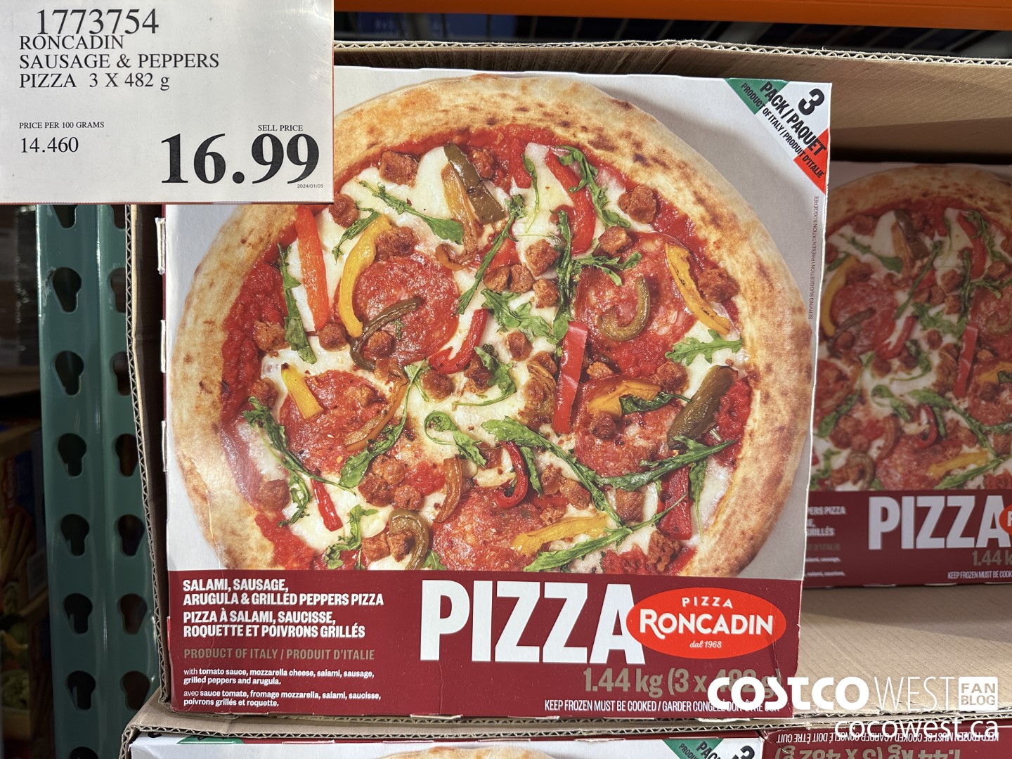 1773754 RONCADIN SAUSAGE & PEPPERS PIZZA 3 X 482G $16.99