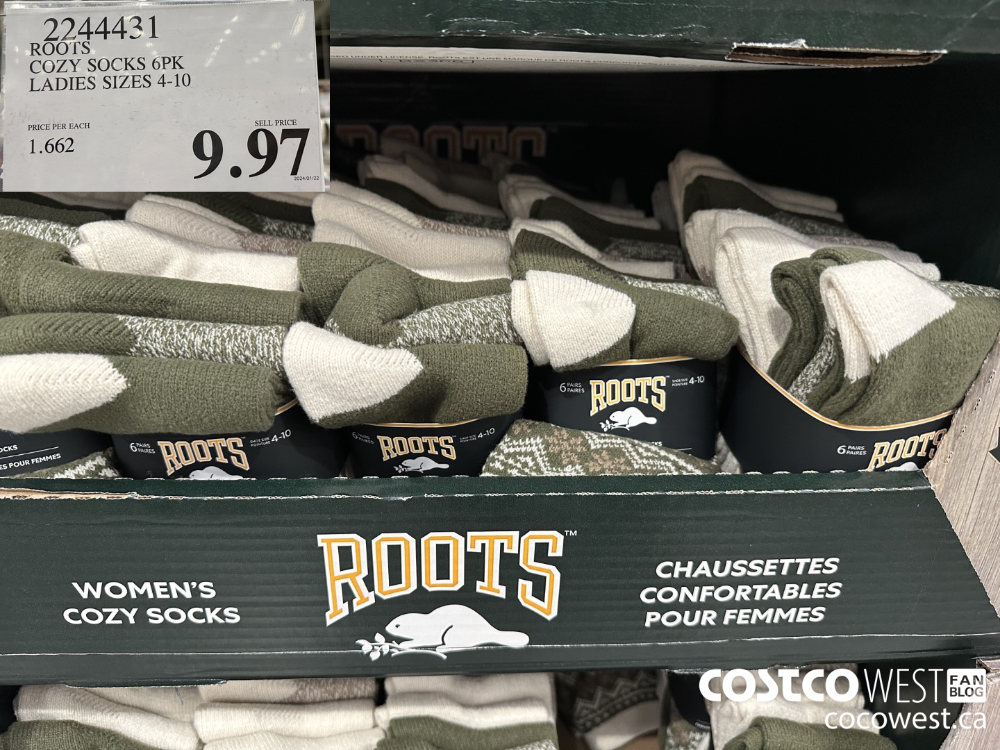 2244431 ROOTS COZY SOCKS 6PK LADIES SIZES 4-10 $9.97