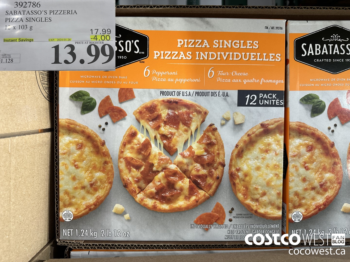 392786 SABATASSO'S PIZZERIA PIZZA SINGLES 12 X 103g ($4.00 INSTANT SAVINGS EXPIRES ON 2024-01-28) $13.99