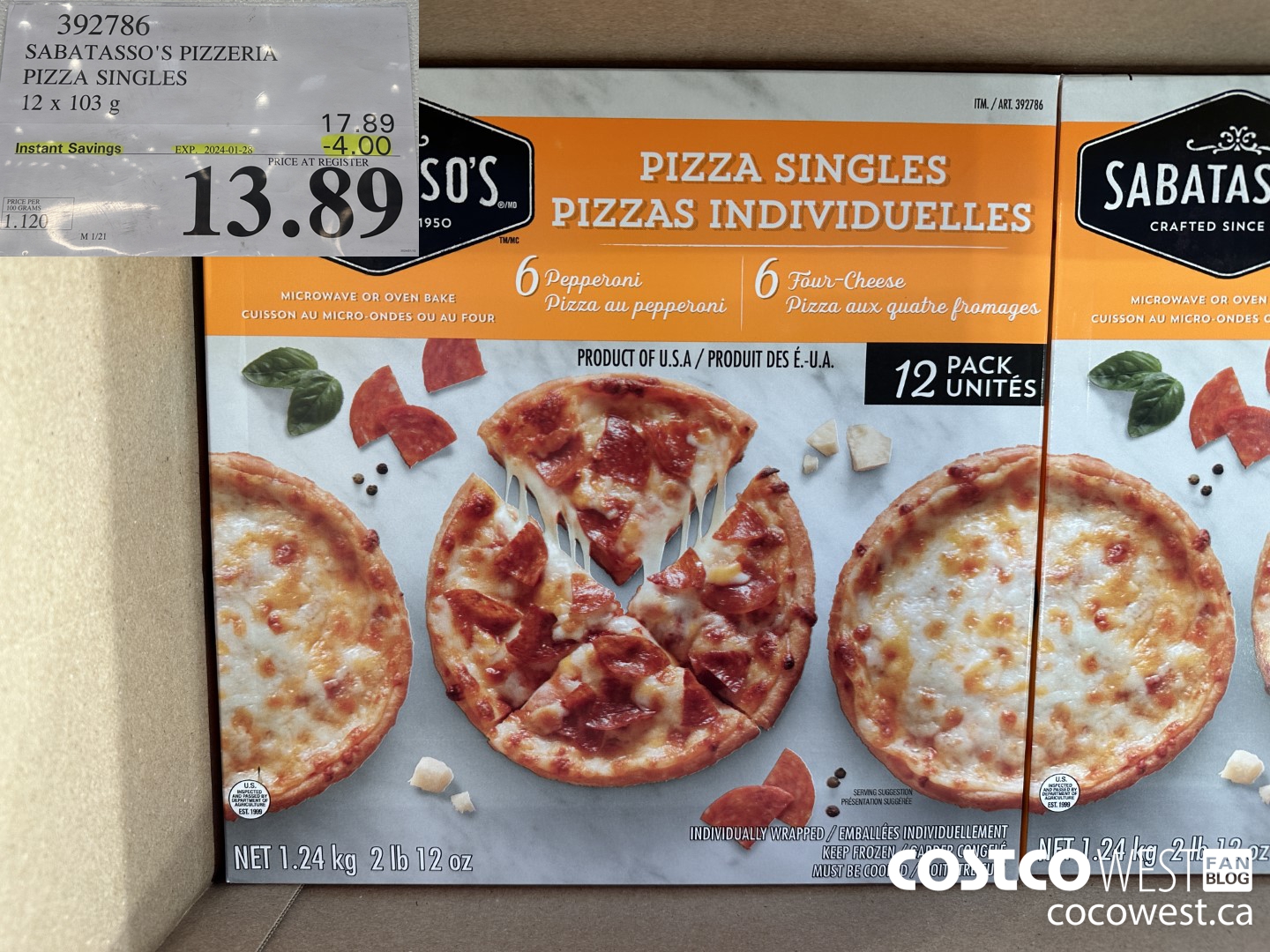 392786 SABATASSO'S PIZZERIA PIZZA SINGLES 12 X 103g ($4.00 INSTANT SAVINGS EXPIRES ON 2024-01-28) $13.99