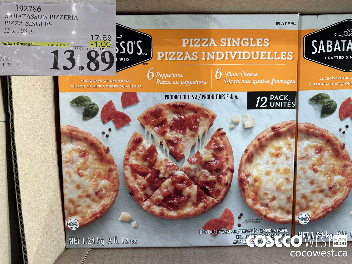 392786 SABATASSO'S PIZZERIA PIZZA SINGLES 12 X 103g ($4.00 INSTANT SAVINGS EXPIRES ON 2024-01-28) $13.89