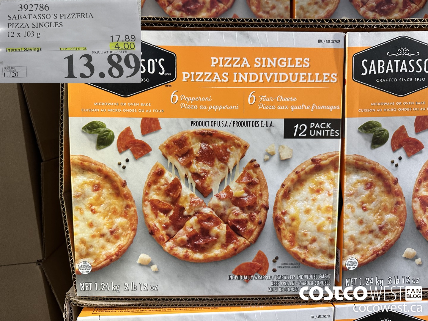 392786 SABATASSO'S PIZZERIA PIZZA SINGLES 12 X 103g ($4.00 INSTANT SAVINGS EXPIRES ON 2024-01-28) $13.89