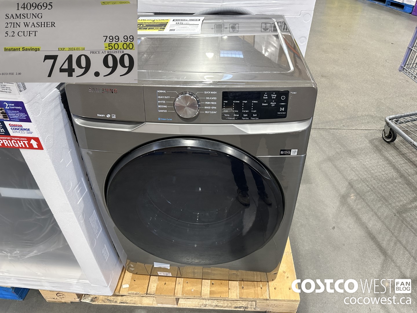 1409695 SAMSUNG 27IN WASHER 5.2 CUFT ($50.00 INSTANT SAVINGS EXPIRES ON 2024-01-14) $749.99