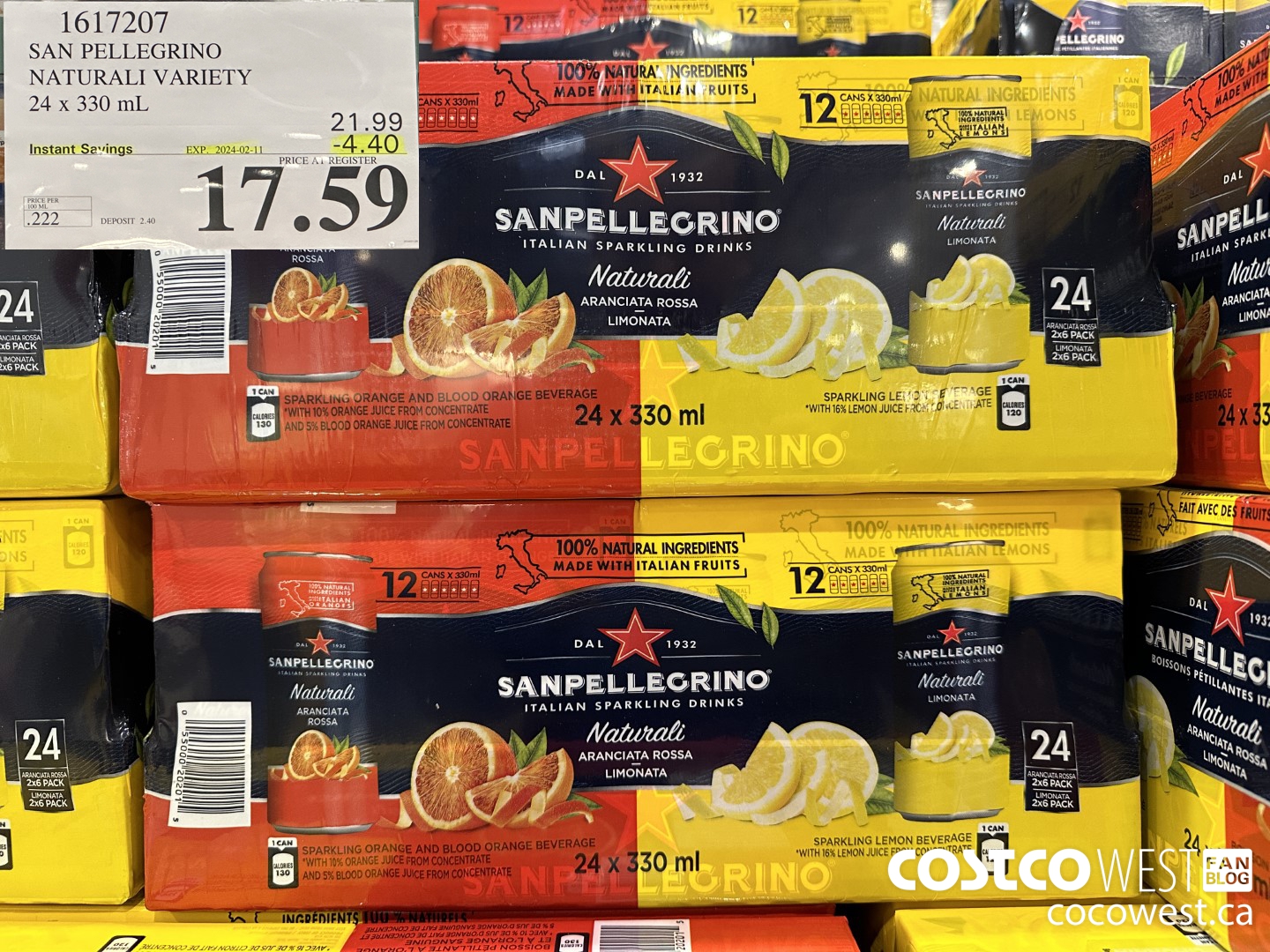 1617207 SAN PELLEGRINO NATURALI VARIETY 24 x 330 mL ($4.40 INSTANT SAVINGS EXPIRES ON 2024-02-11) $17.59