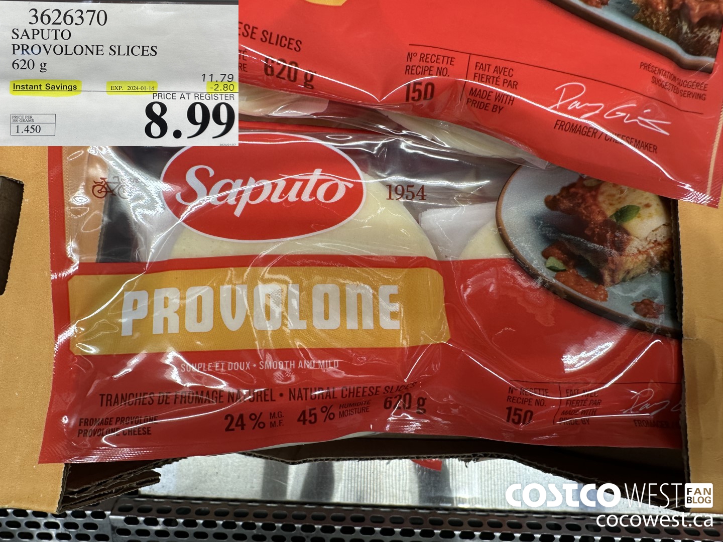 3626370 SAPUTO PROVOLONE SLICES 620 g ($2.80 INSTANT SAVINGS EXPIRES ON 2024-01-14) $8.99