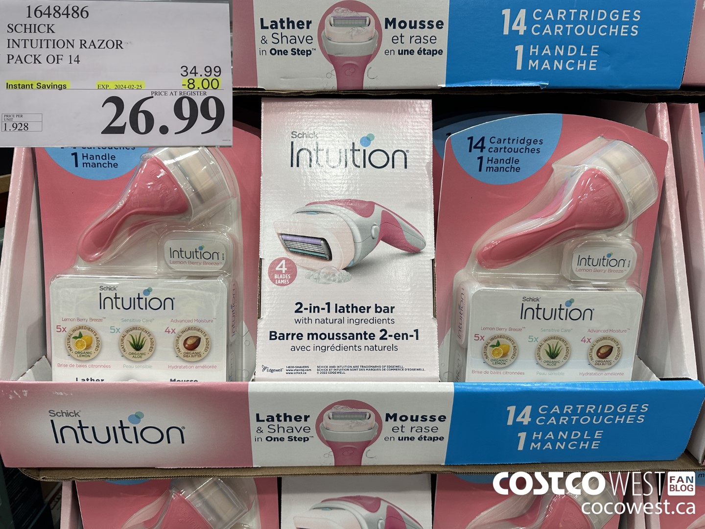 1648486 SCHICK INTUITION 14 CARTRIDGES + RAZOR ($8.00 INSTANT SAVINGS EXPIRES ON 2024-02-25) $26.99