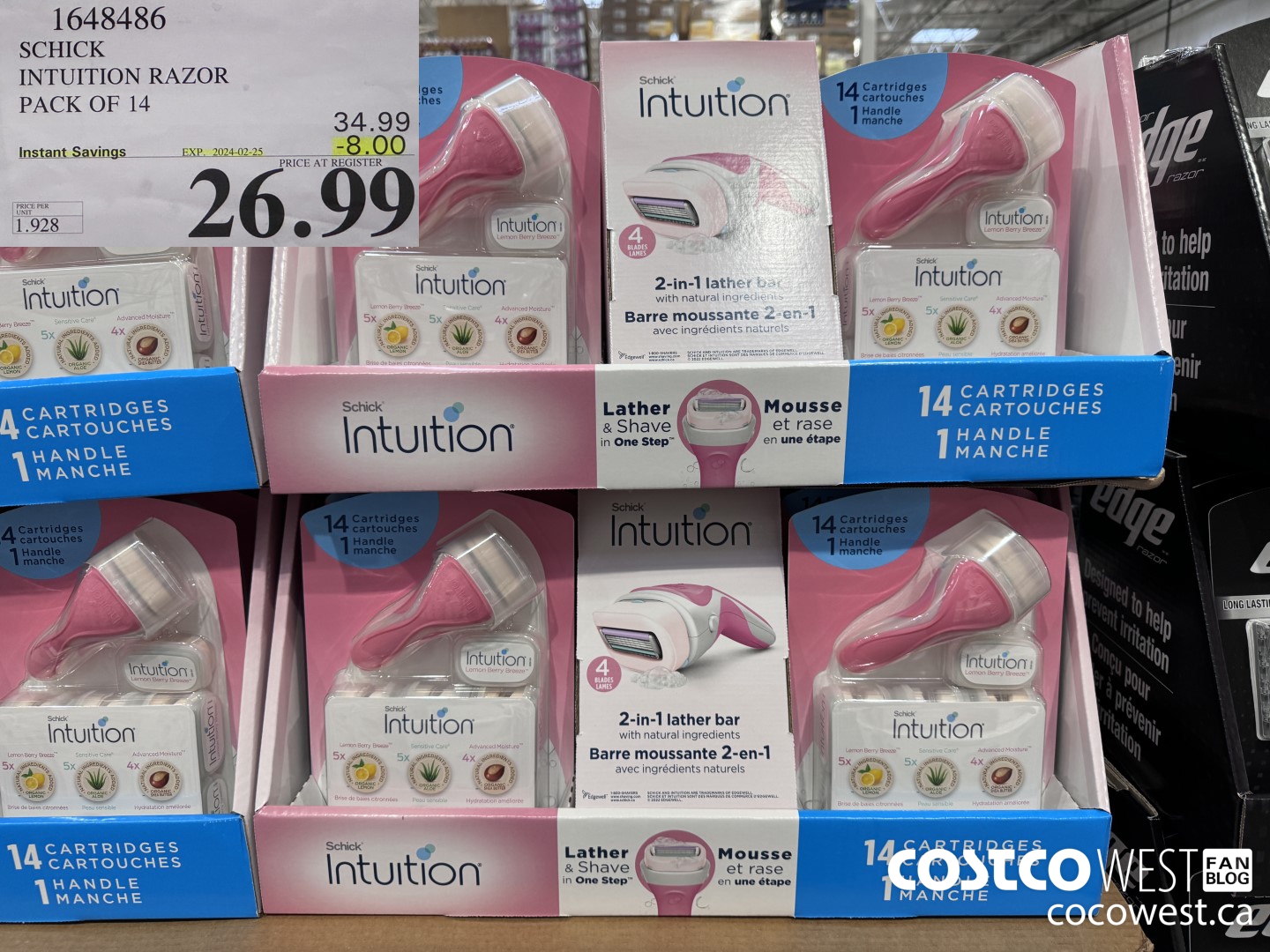 1648486 SCHICK INTUITION 14 CARTRIDGES + RAZOR ($8.00 INSTANT SAVINGS EXPIRES ON 2024-02-25) $26.99