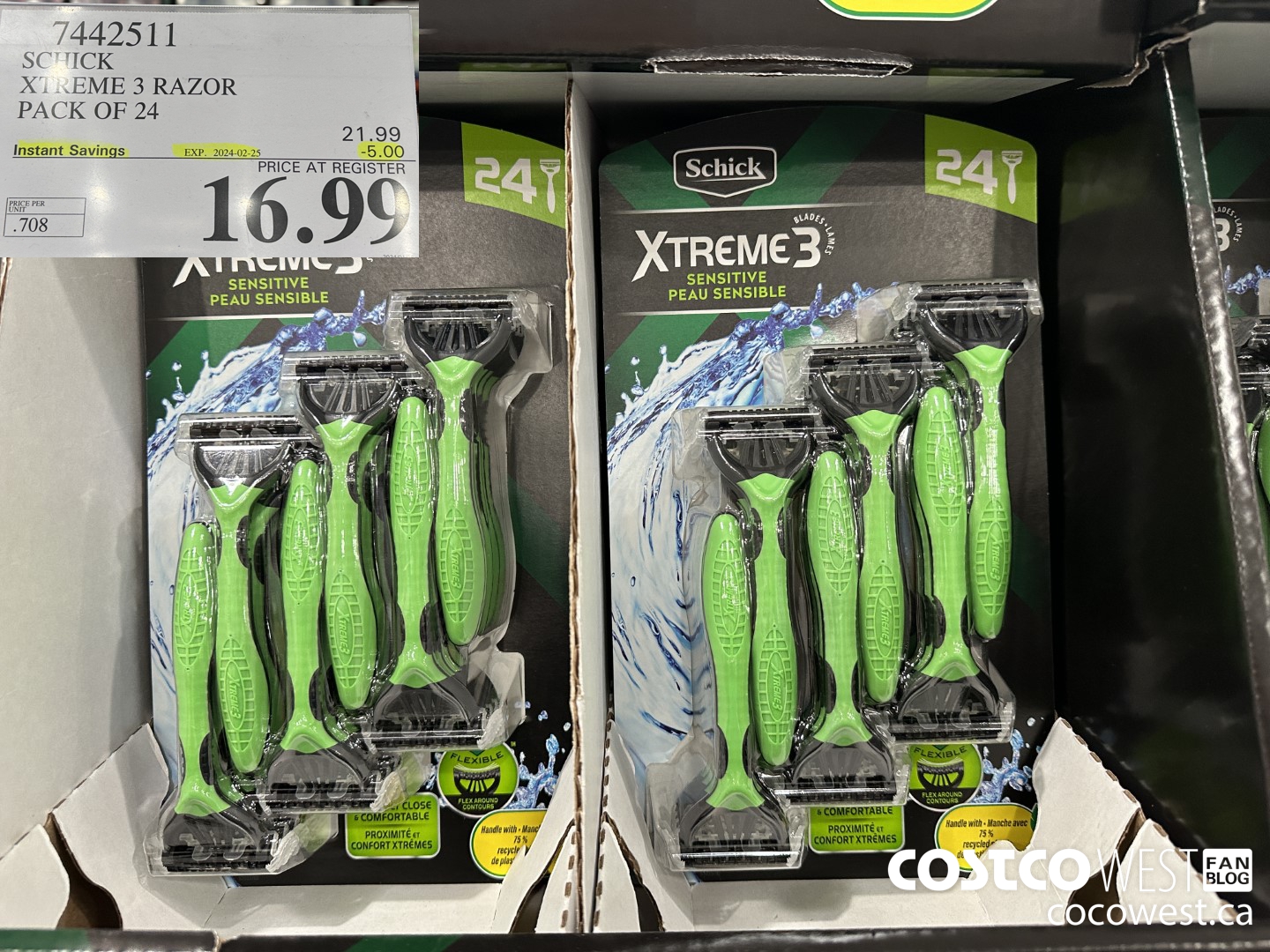 7442511 SCHICK XTREME3 DISPOSABLE RAZORS PACK OF 24 ($5.00 INSTANT SAVINGS EXPIRES ON 2024-02-25) $16.99