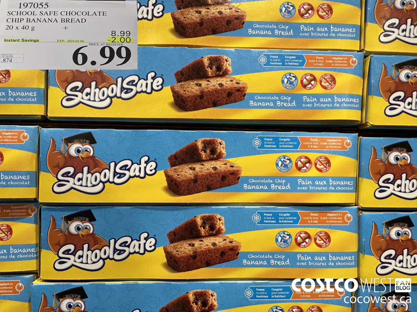 197055 SCHOOL SAFE CHOCOLATE CHIP BANANA BREAD 20 X 40 G ($2.00 INSTANT SAVINGS EXPIRES ON 2024-02-04) $6.99