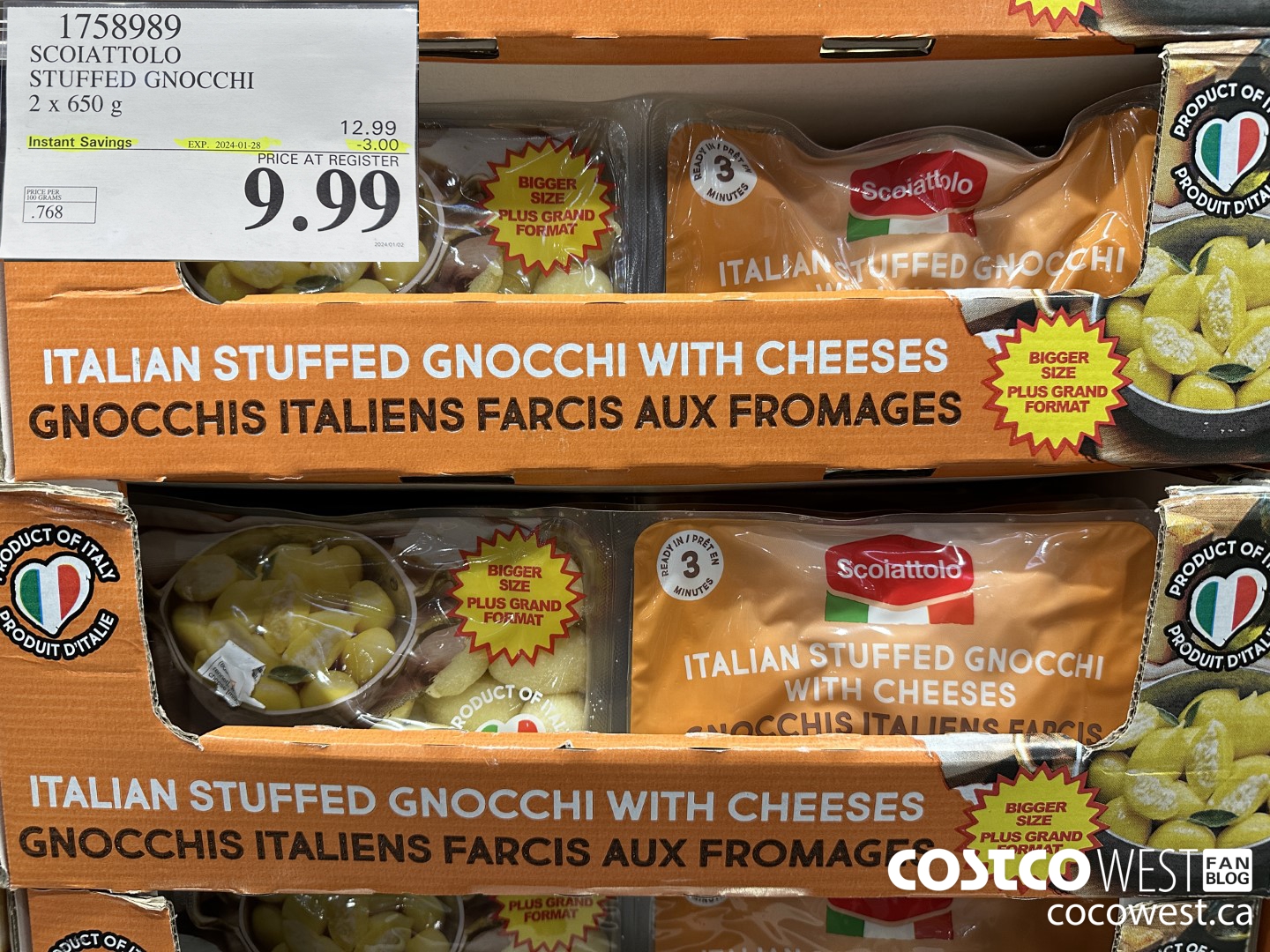 1758989 SCOIATTOLO STUFFED GNOCCHI 2 X 650G ($3.00 INSTANT SAVINGS EXPIRES ON 2024-01-28) $9.99