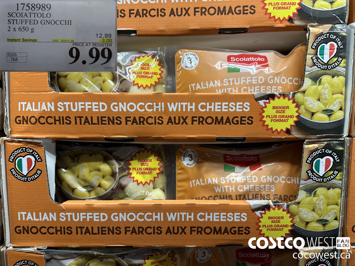 1758989 SCOIATTOLO STUFFED GNOCCHI 2 X 650G ($3.00 INSTANT SAVINGS EXPIRES ON 2024-01-28) $9.99