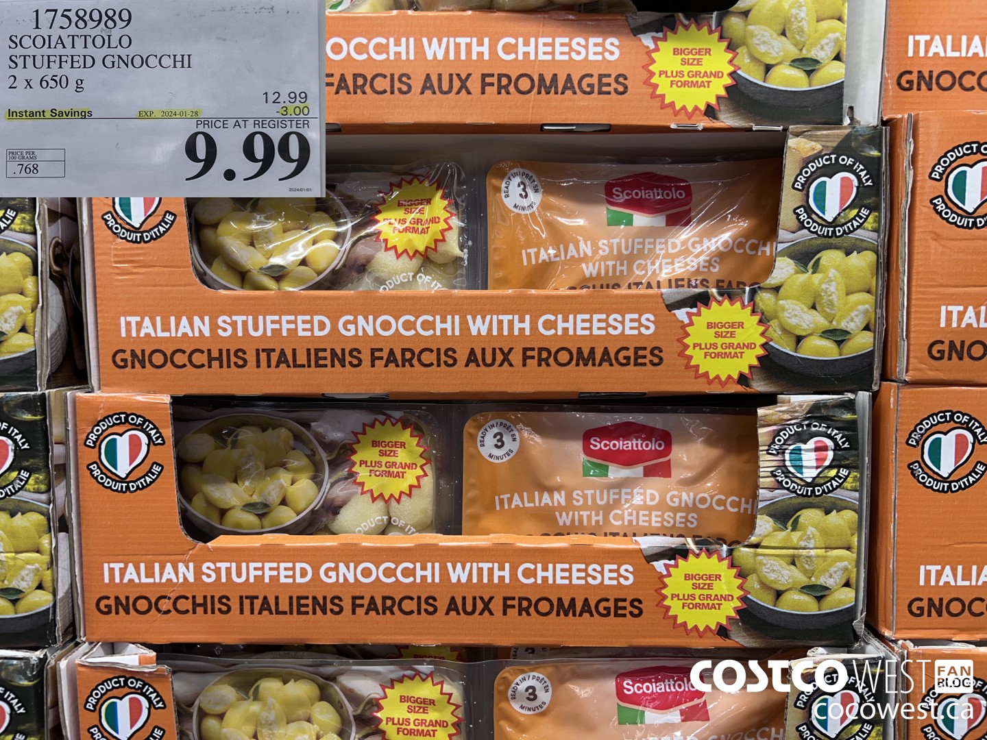 1758989 SCOIATTOLO STUFFED GNOCCHI 2 X 650G ($3.00 INSTANT SAVINGS EXPIRES ON 2024-01-28) $9.99