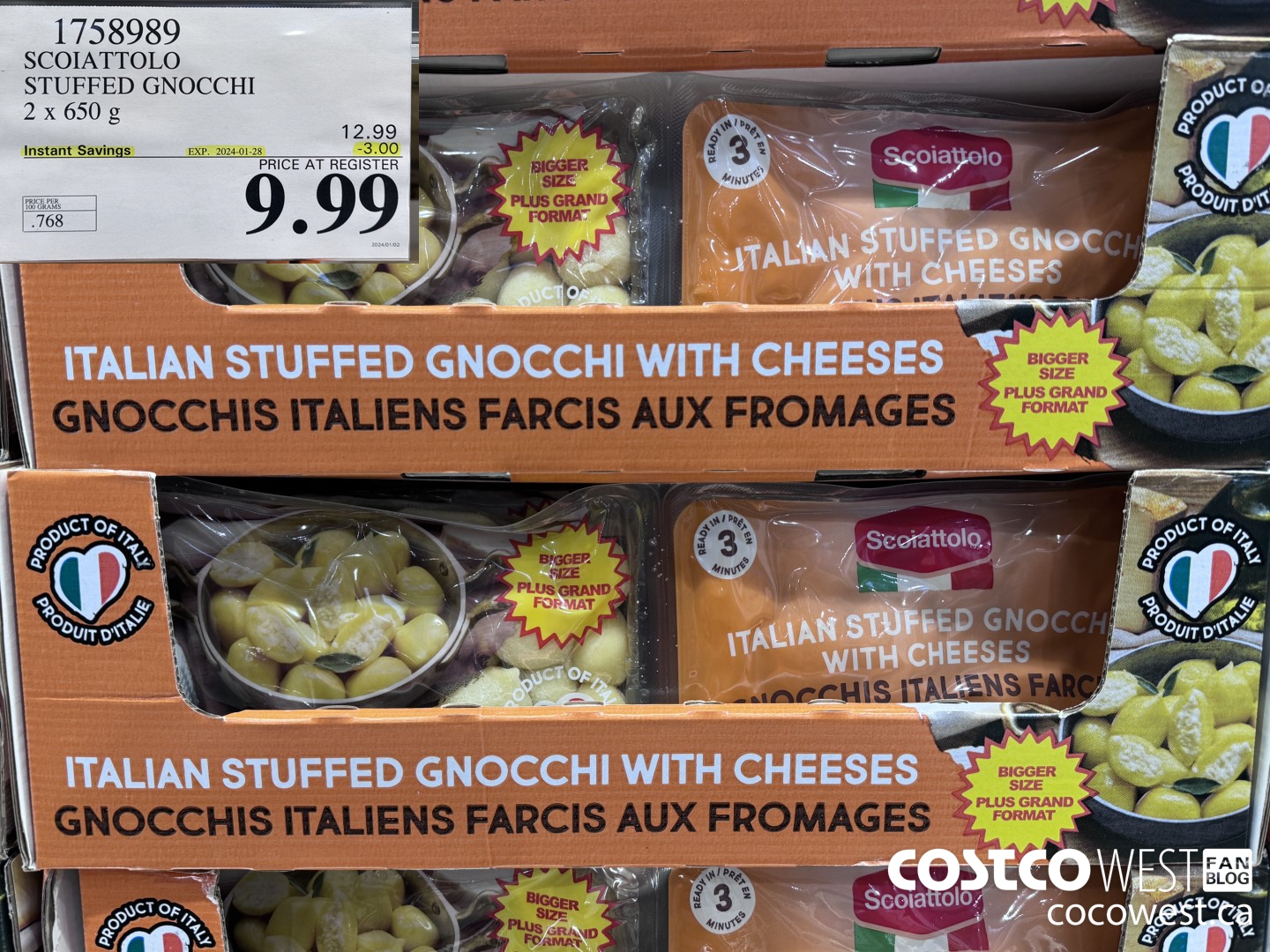 1758989 SCOIATTOLO STUFFED GNOCCHI 2 X 650G ($3.00 INSTANT SAVINGS EXPIRES ON 2024-01-28) $9.99