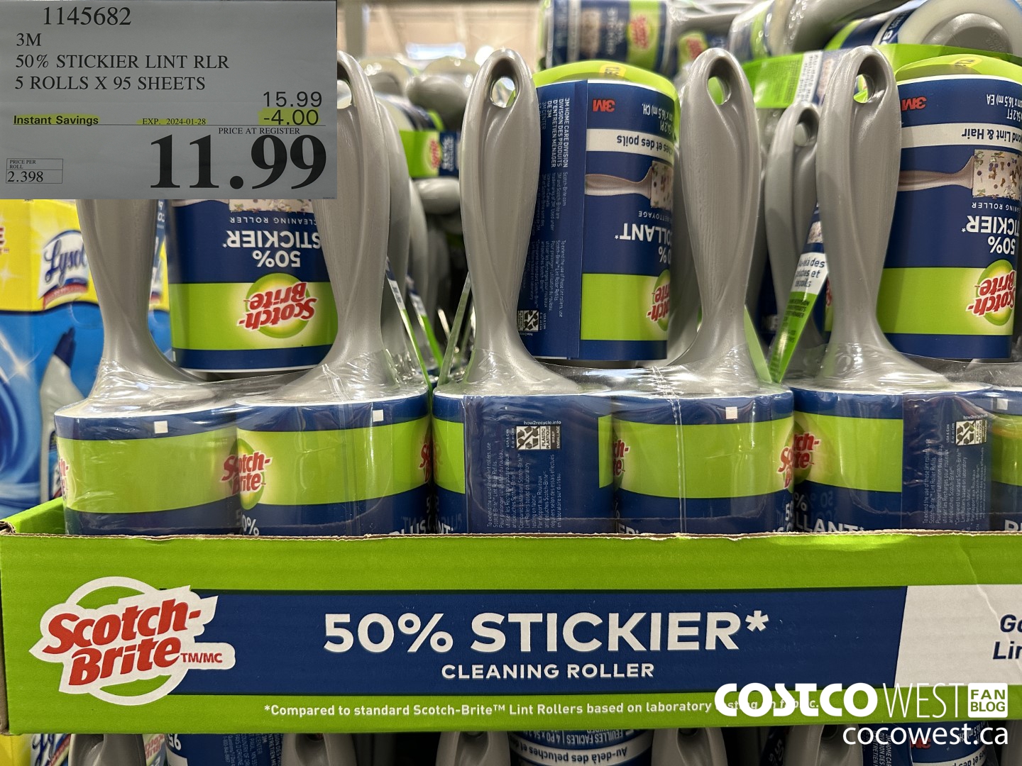 1145682 SCOTCH BRITE 50% STICKIER LINT RLR 5 ROLLS X 95 SHEETS ($4.00 INSTANT SAVINGS EXPIRES ON 2024-01-28) $11.99