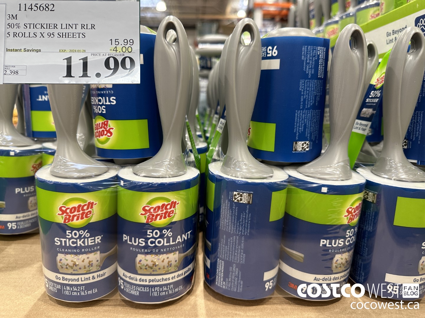 1145682 SCOTCH BRITE 50% STICKIER LINT RLR 5 ROLLS X 95 SHEETS ($4.00 INSTANT SAVINGS EXPIRES ON 2024-01-28) $11.99