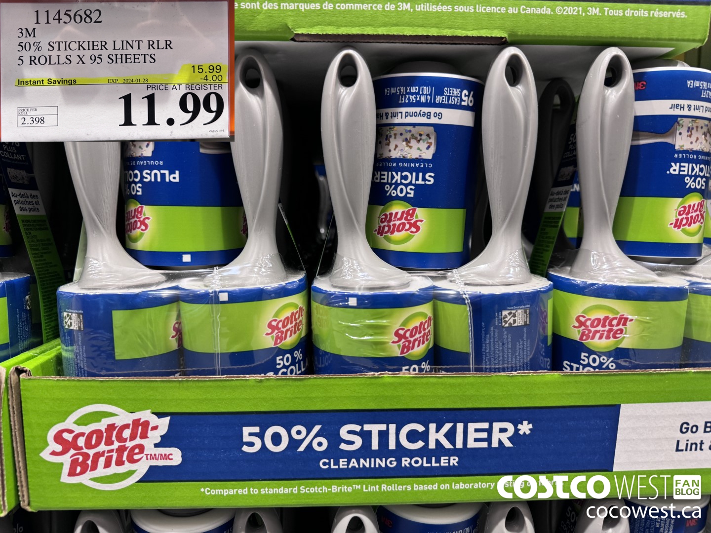 1145682 SCOTCH BRITE 50% STICKIER LINT RLR 5 ROLLS X 95 SHEETS ($4.00 INSTANT SAVINGS EXPIRES ON 2024-01-28) $11.99