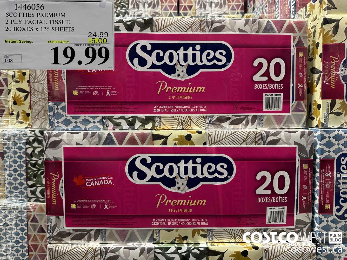 1446056 SCOTTIES PREMIUM 2 PLY FACIAL TISSUE 20 BOXES x 126 SHEETS ($5.00 INSTANT SAVINGS EXPIRES ON 2024-02-25) $19.99