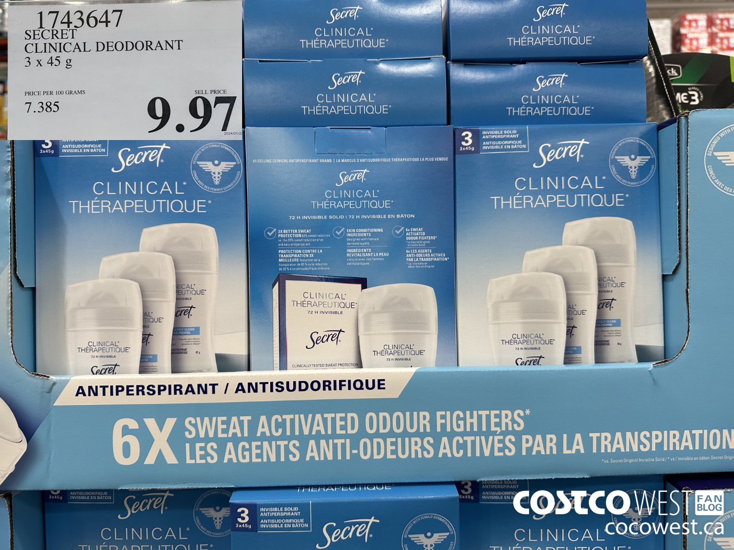 1743647 SECRET CLINICAL DEODORANT 3 X 45G $9.97