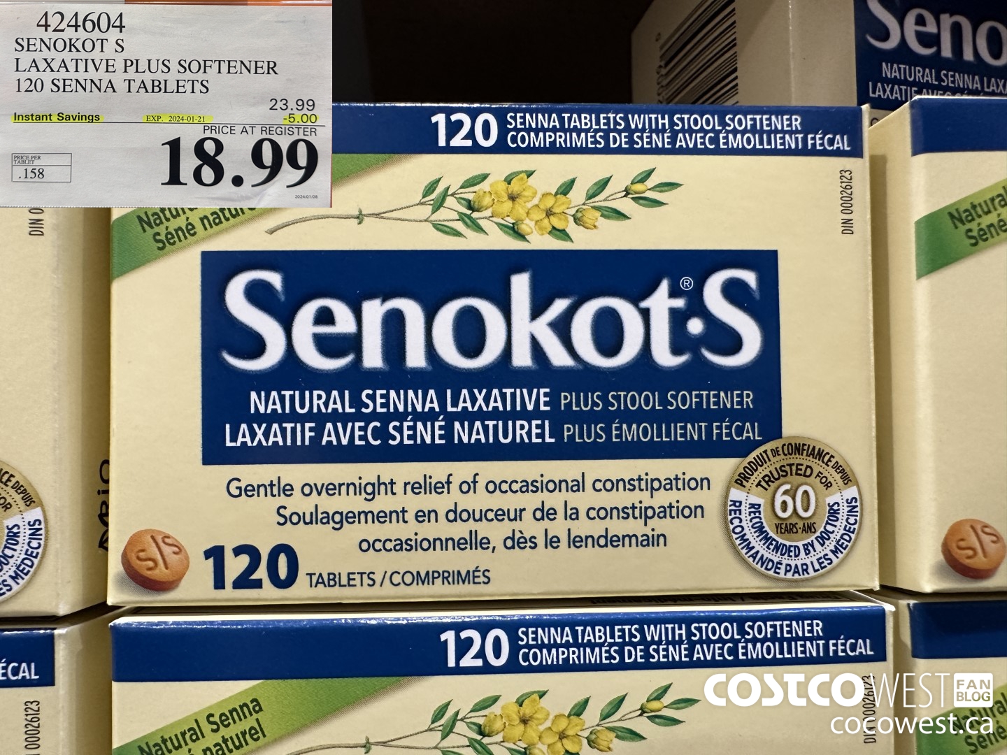 424604 SENOKOT S LAXATIVE PLUS SOFTENER 120 SENNA TABLETS ($5.00 INSTANT SAVINGS EXPIRES ON 2024-01-21) $18.99