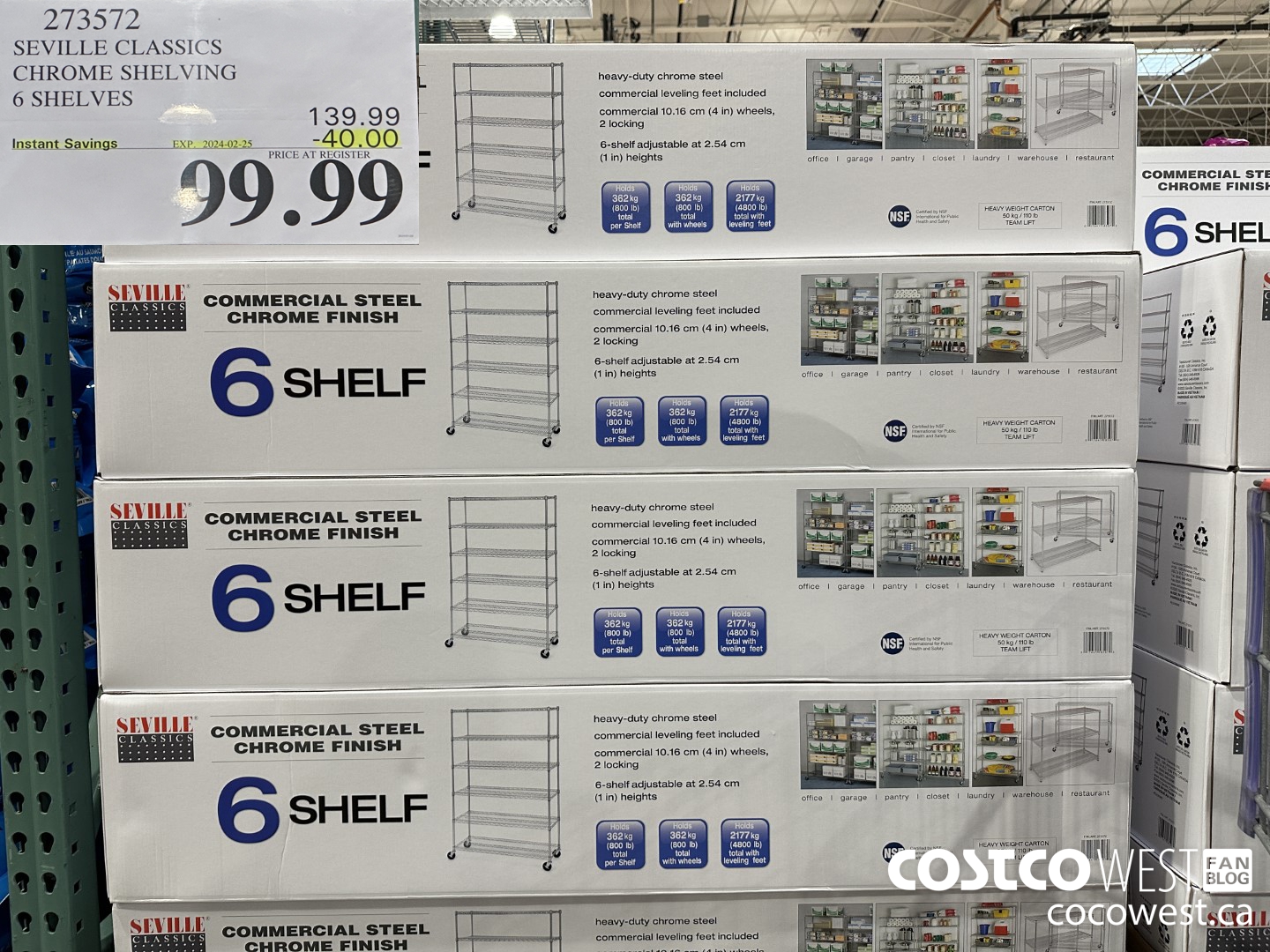 273572 SEVILLE CLASSICS CHROME SHELVING 6 SHELVES ($40.00 INSTANT SAVINGS EXPIRES ON 2024-02-25) $99.99