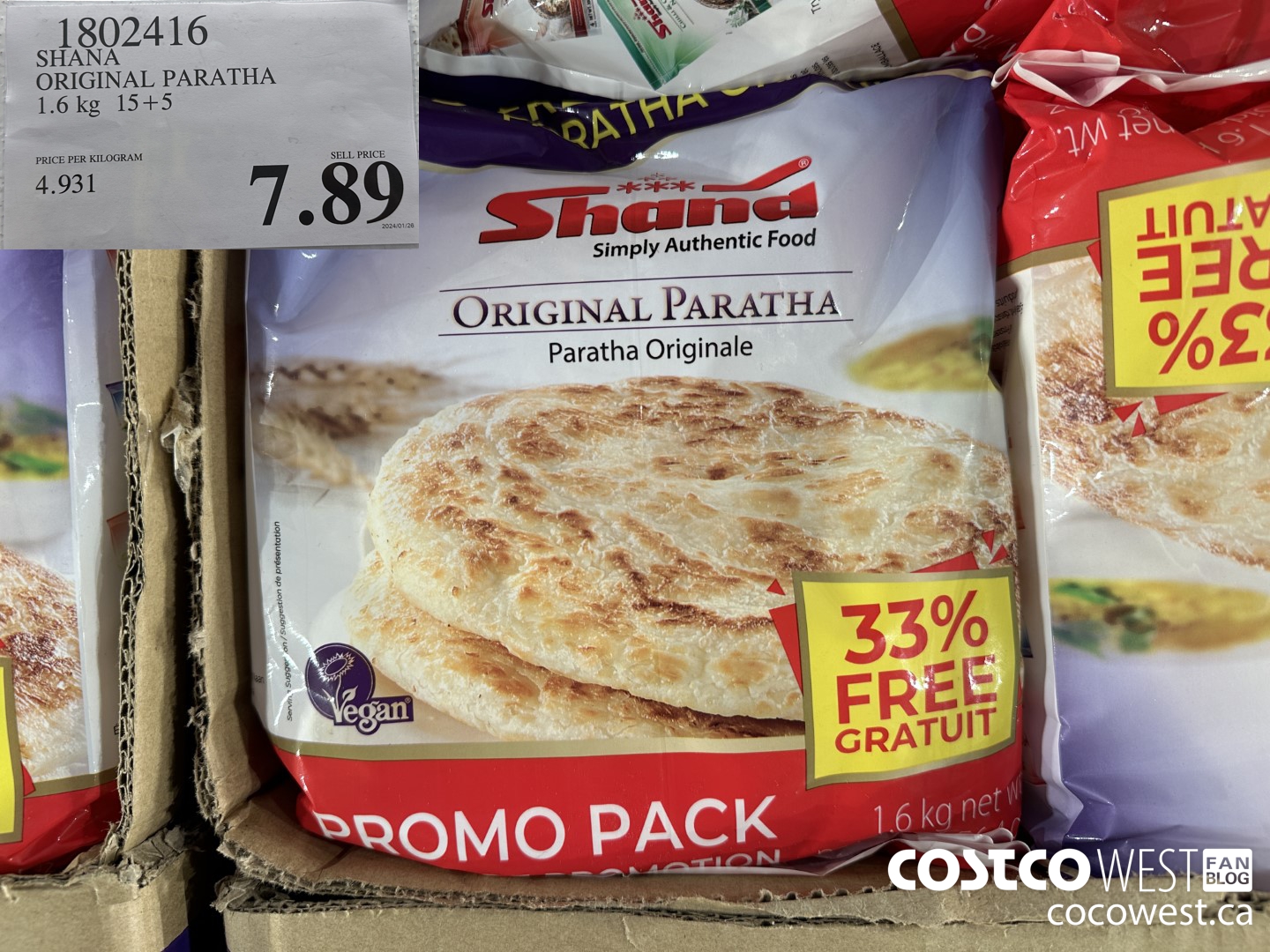 1802416 SHANA ORIGINAL PARATHA 1.6KG 15+5 $7.89