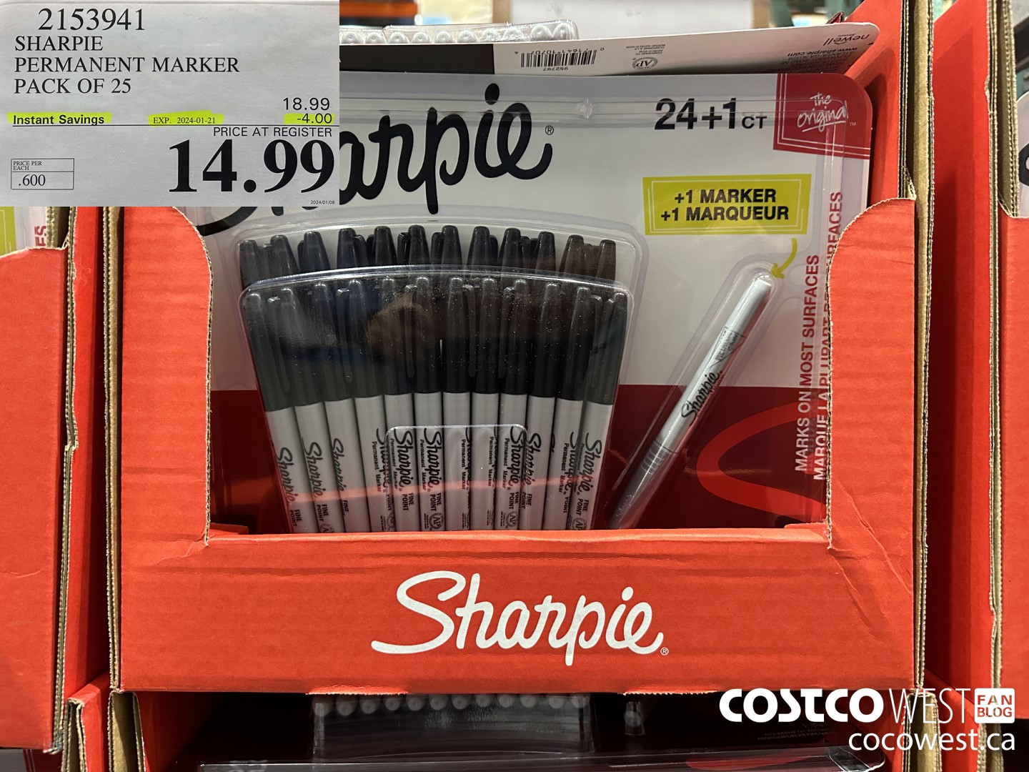 2153941 SHARPIE PERMANENT MARKER PACK OF 25 ($4.00 INSTANT SAVINGS EXPIRES ON 2024-01-21) $14.99