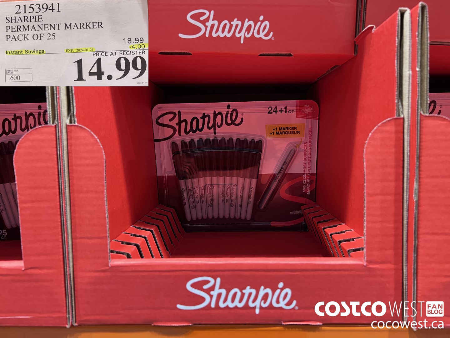 2153941 SHARPIE PERMANENT MARKER PACK OF 25 ($4.00 INSTANT SAVINGS EXPIRES ON 2024-01-21) $14.99