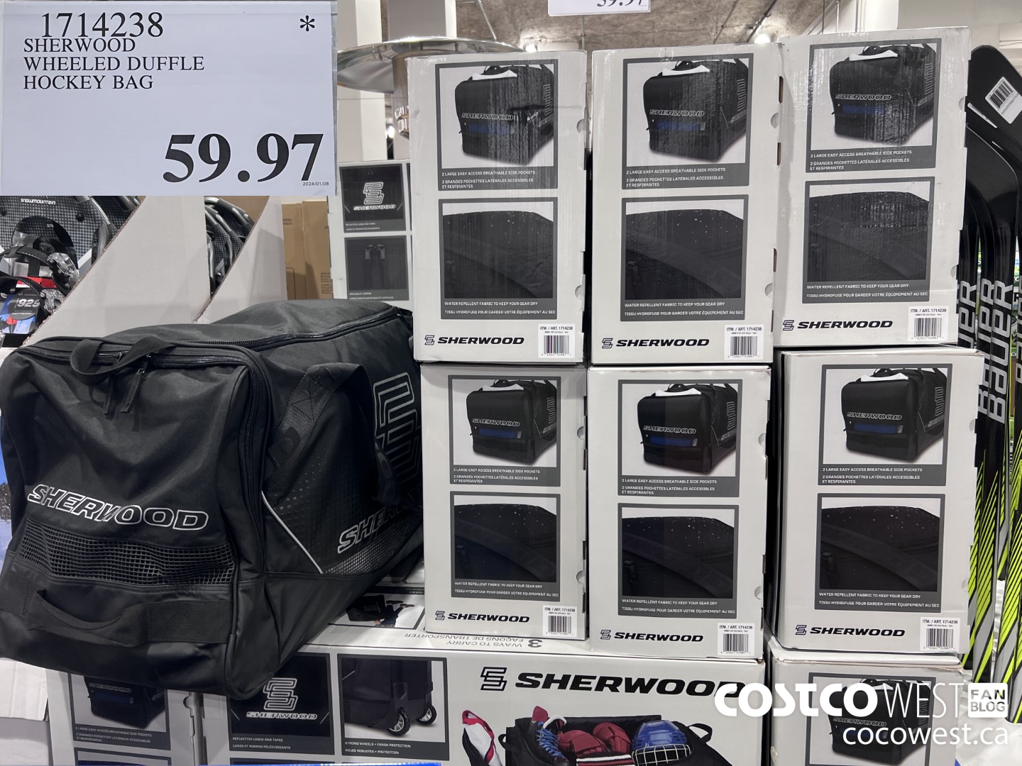 1714238 SHERWOOD WHEELED DUFFLE HOCKEY BAG $59.97