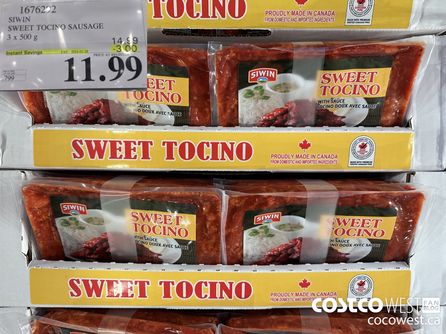 1676292 SIWIN SWEET TOCINO SAUSAGE 3 X 500 G ($3.00 INSTANT SAVINGS EXPIRES ON 2024-01-28) $11.99
