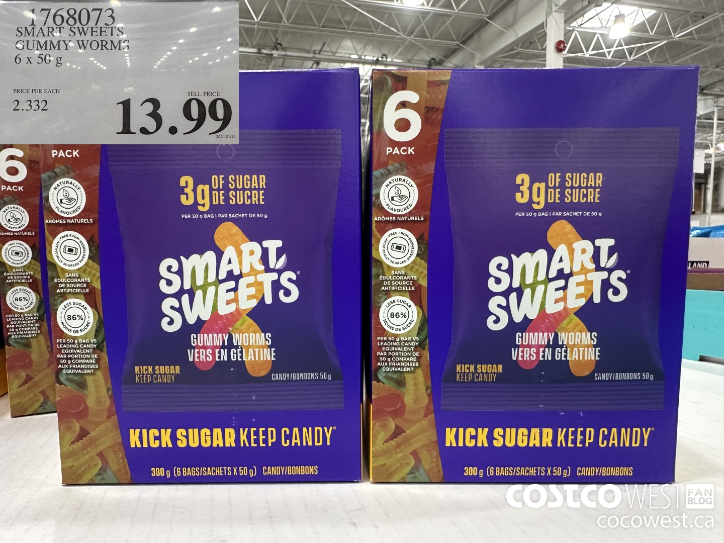 1768073 SMART SWEETS GUMMY WORMS 6 X 50G $13.99