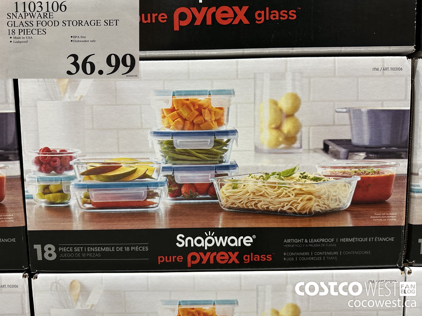 1103106 SNAPWARE PYREX 18-PIECE GLASS FOOD STORAGE SET $36.99