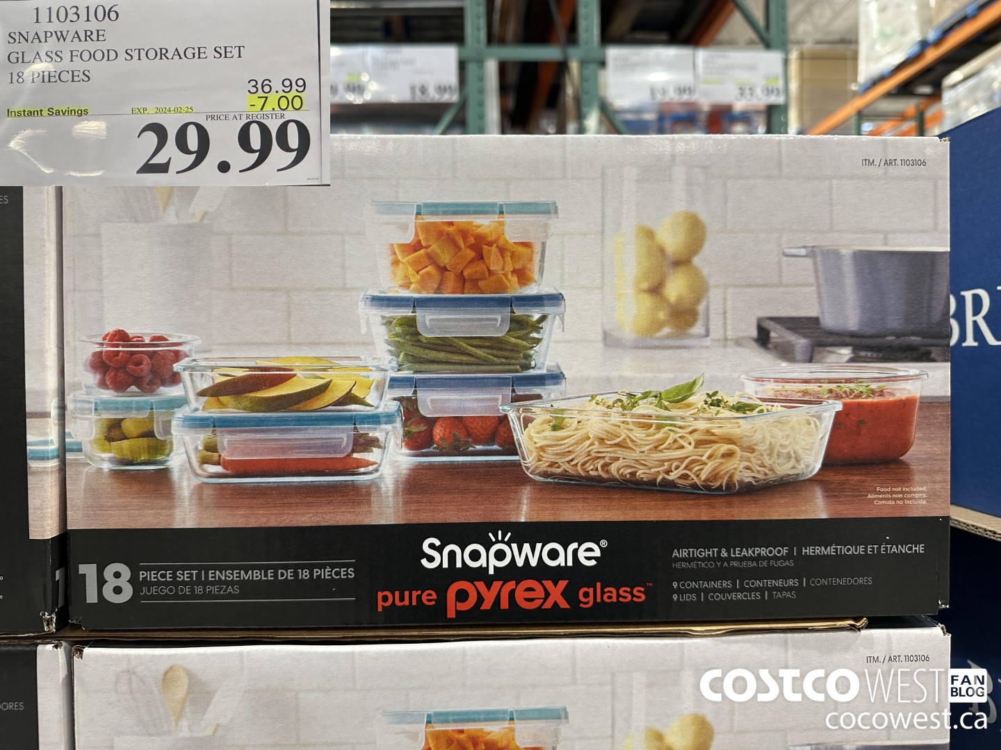 1103106 SNAPWARE PYREX 18-PIECE GLASS FOOD STORAGE SET ($7.00 INSTANT SAVINGS EXPIRES ON 2024-02-25) $29.99