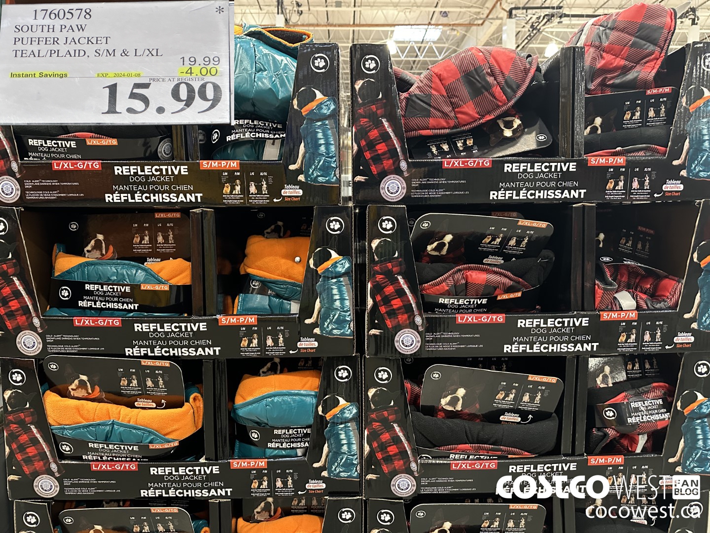 1760578 SOUTH PAW PUFFER JACKET TEAL/PLAID S/M & L/XL ($4.00 INSTANT SAVINGS EXPIRES ON 2024-01-08) $15.99