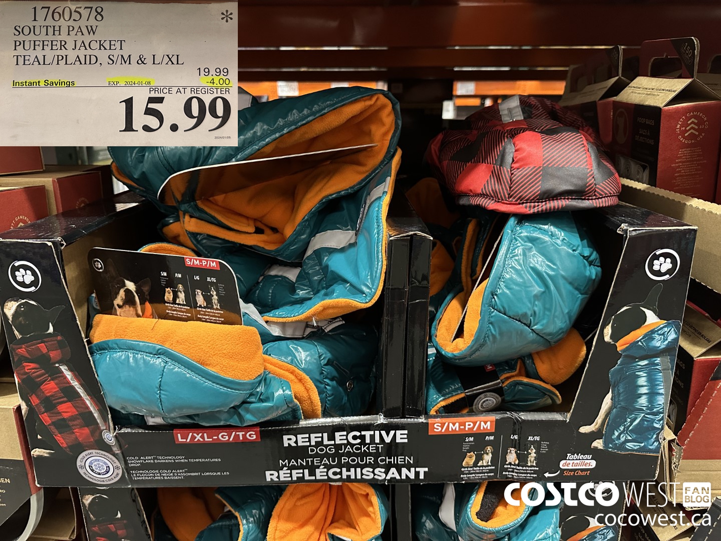 1760578 SOUTH PAW PUFFER JACKET TEAL/PLAID S/M & L/XL ($4.00 INSTANT SAVINGS EXPIRES ON 2024-01-08) $15.99