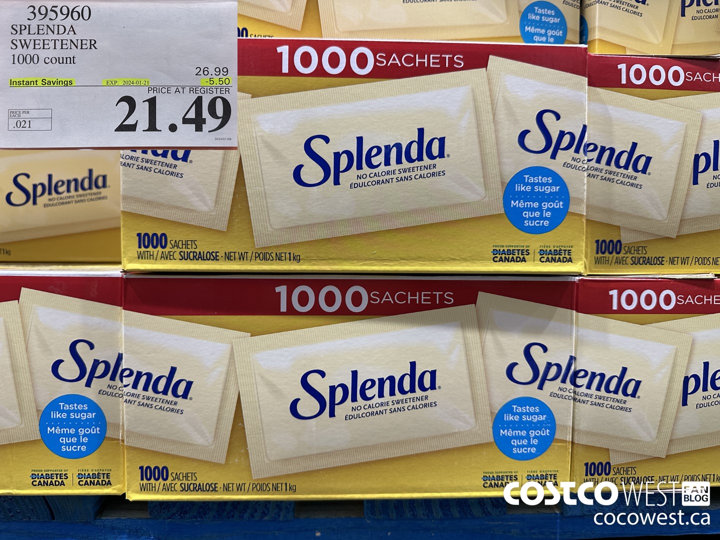 395960 SPLENDA SWEETENER 1000 PACKETS ($5.50 INSTANT SAVINGS EXPIRES ON 2024-01-21) $21.49