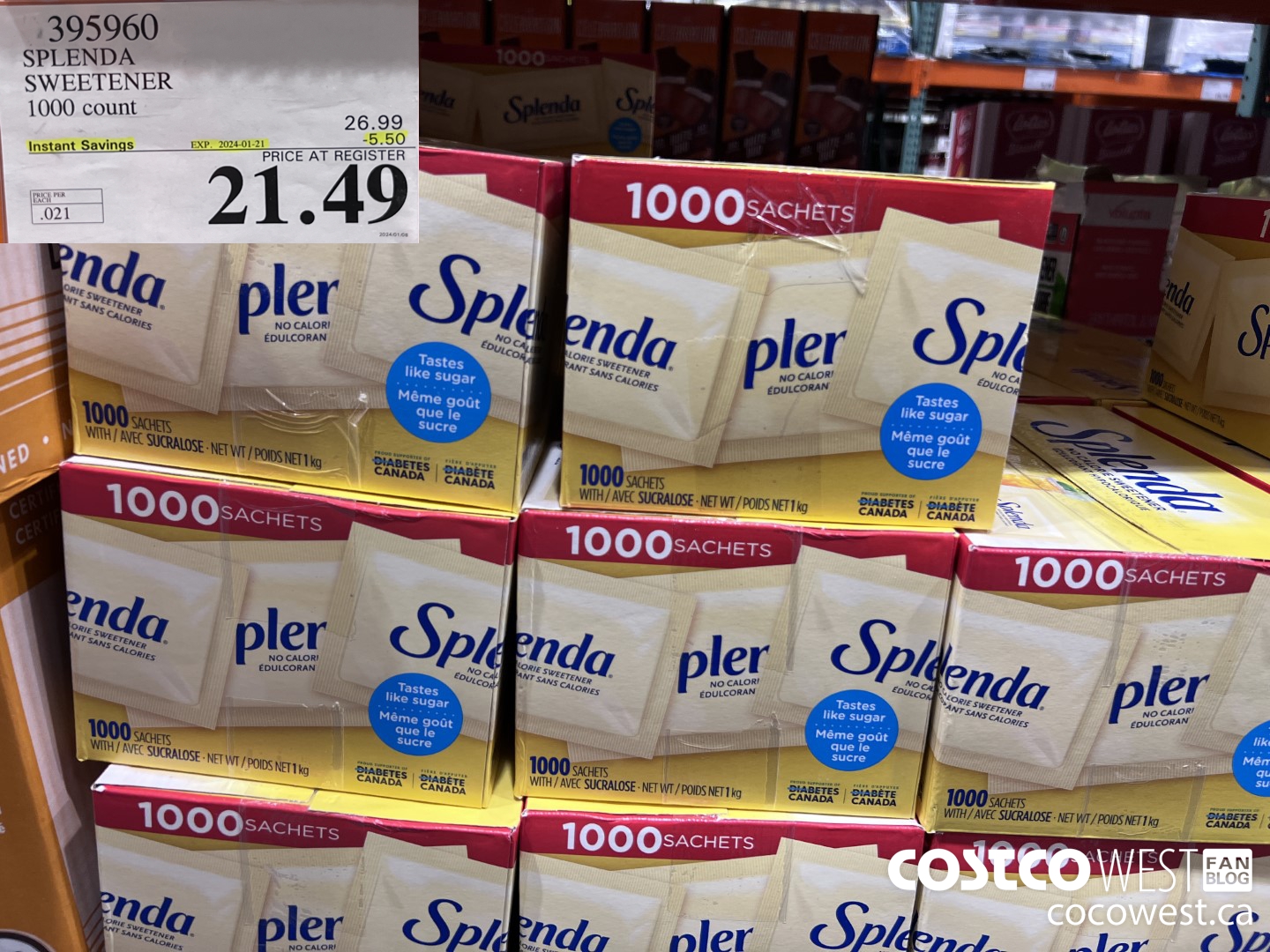 395960 SPLENDA SWEETENER 1000 PACKETS ($5.50 INSTANT SAVINGS EXPIRES ON 2024-01-21) $21.49