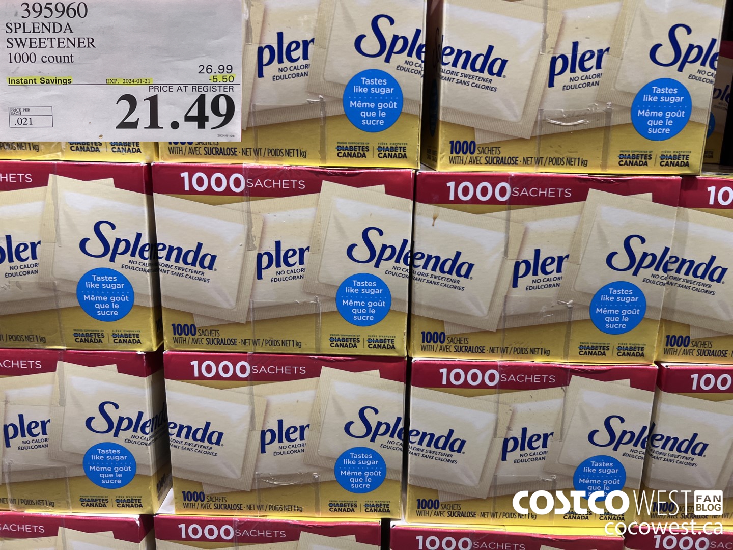 395960 SPLENDA SWEETENER 1000 PACKETS ($5.50 INSTANT SAVINGS EXPIRES ON 2024-01-21) $21.49