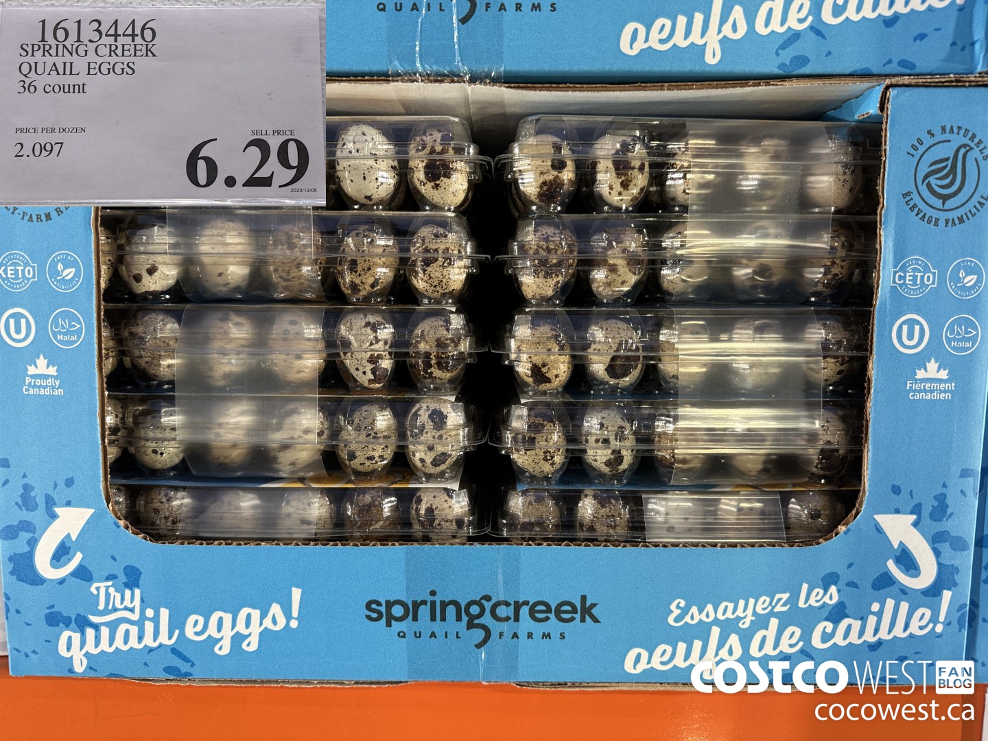1613446 SPRING CREEK QUAIL EGGS 36 COUNT $6.29