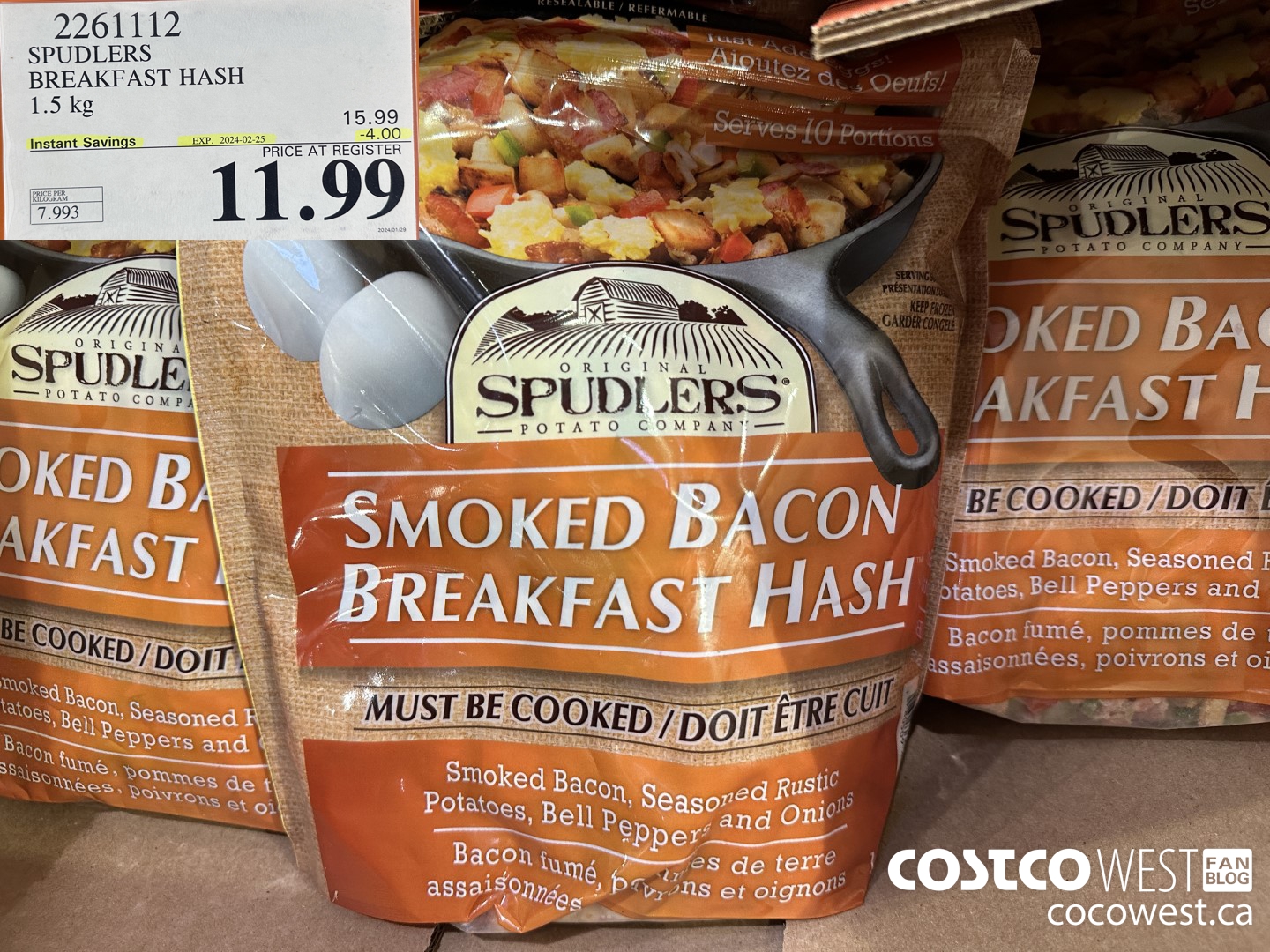 2261112 SPUDLERS BREAKFAST HASH 1.5 KG ($4.00 INSTANT SAVINGS EXPIRES ON 2024-02-25) $11.99
