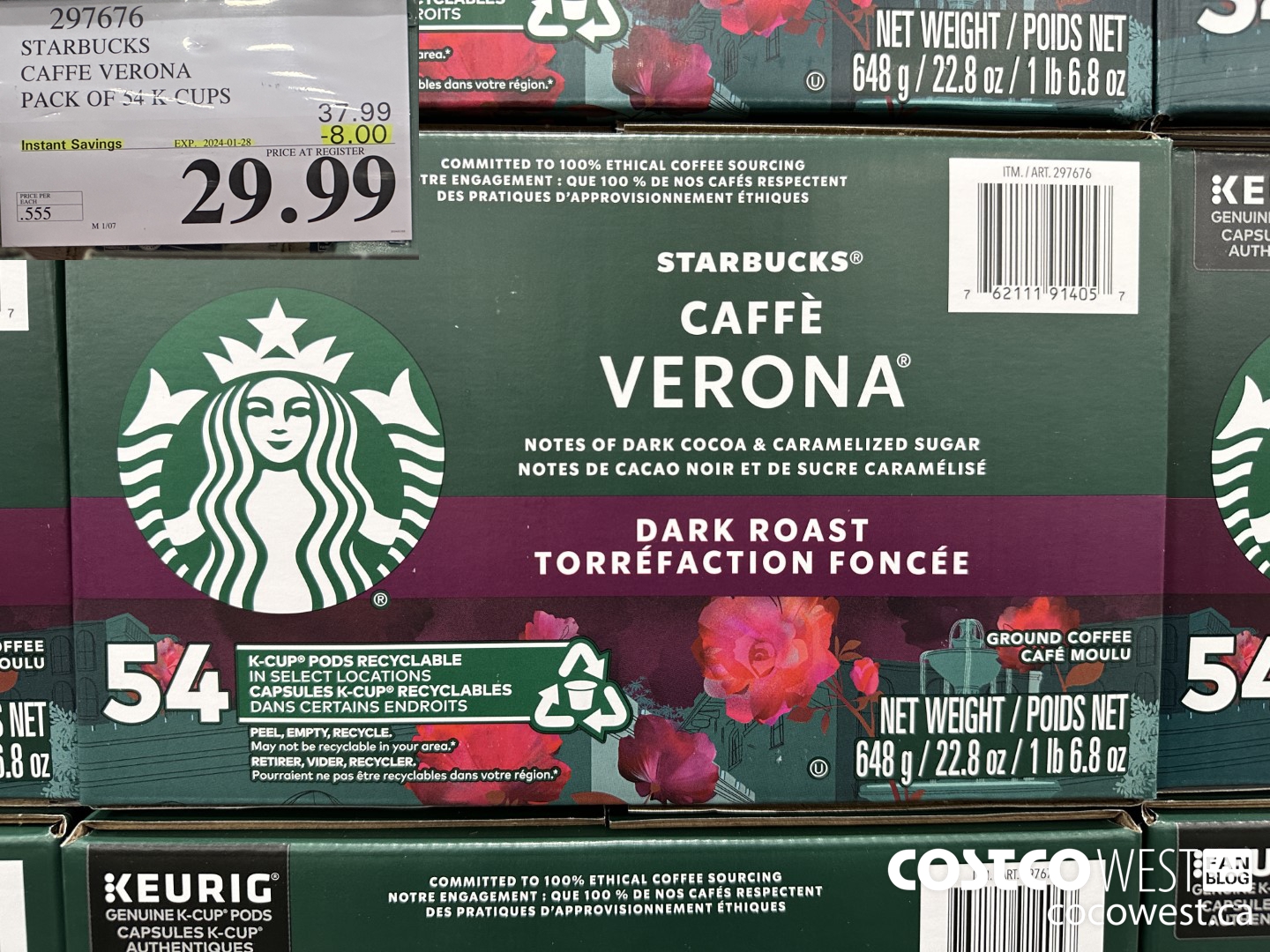 297676 STARBUCKS CAFFE VERONA K-CUPS 54 COUNT ($8.00 INSTANT SAVINGS EXPIRES ON 2024-01-28) $29.99