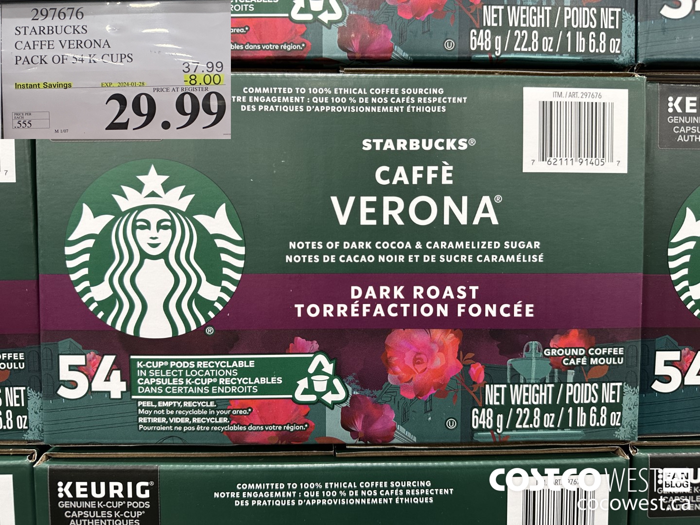 297676 STARBUCKS CAFFE VERONA K-CUPS 54 COUNT ($8.00 INSTANT SAVINGS EXPIRES ON 2024-01-28) $29.99