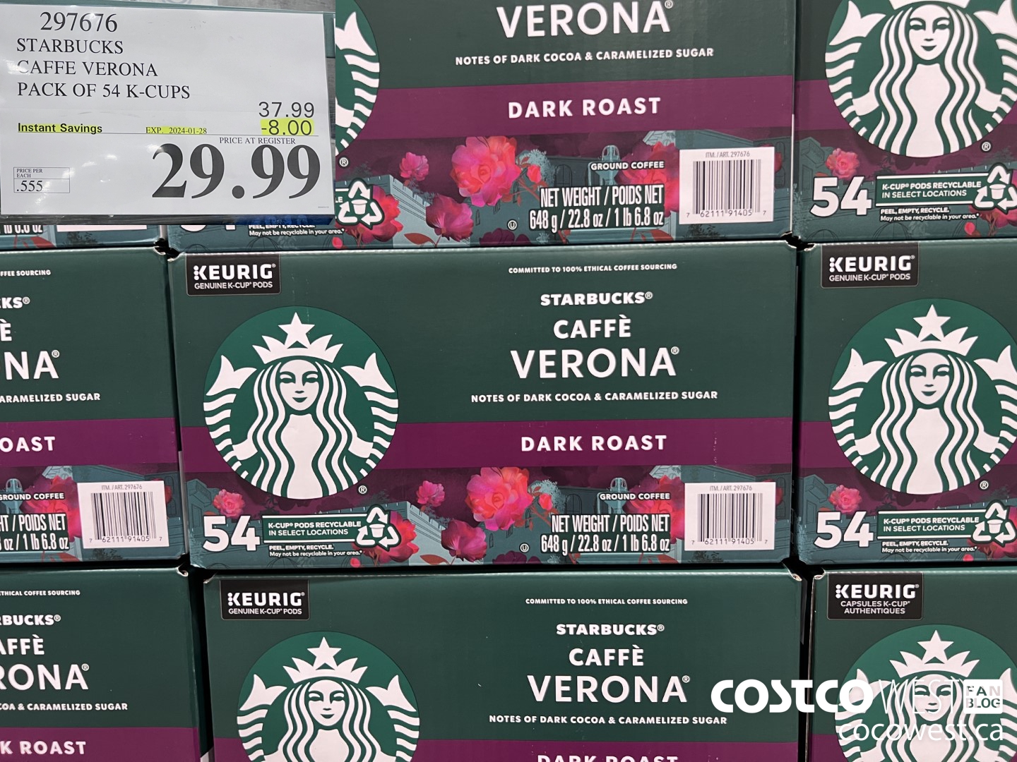 297676 STARBUCKS CAFFE VERONA K-CUPS 54 COUNT ($8.00 INSTANT SAVINGS EXPIRES ON 2024-01-28) $29.99