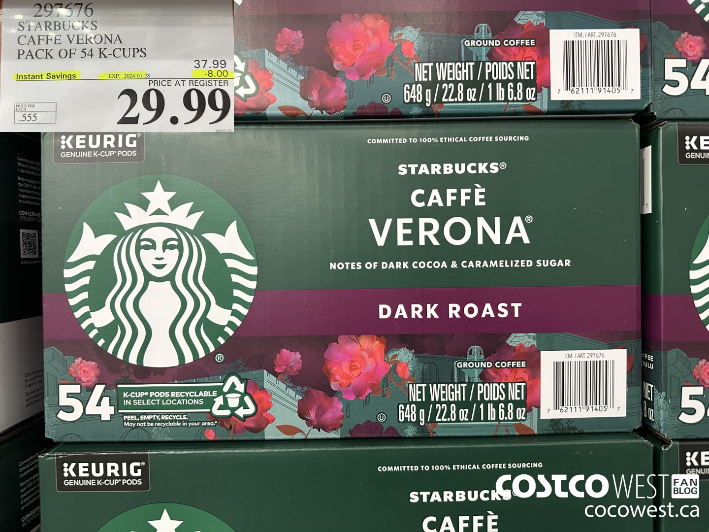 297676 STARBUCKS CAFFE VERONA K-CUPS 54 COUNT ($8.00 INSTANT SAVINGS EXPIRES ON 2024-01-28) $29.99