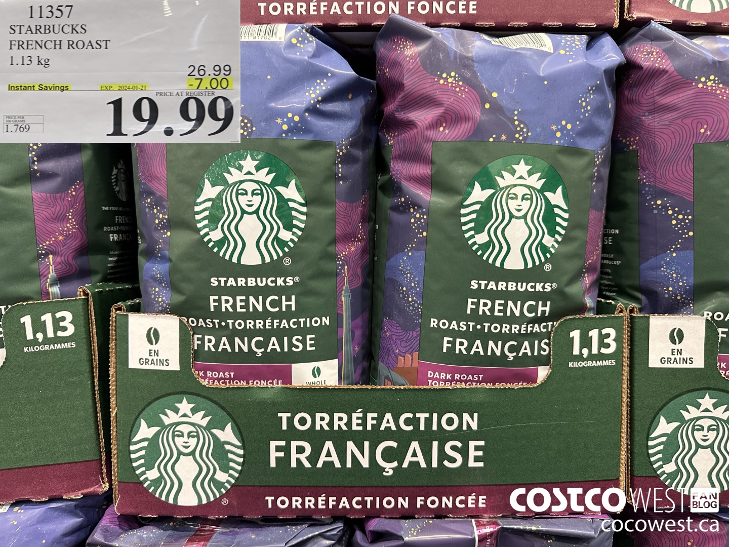 11357 STARBUCKS FRENCH ROAST 1.13KG ($7.00 INSTANT SAVINGS EXPIRES ON 2024-01-21) $19.99