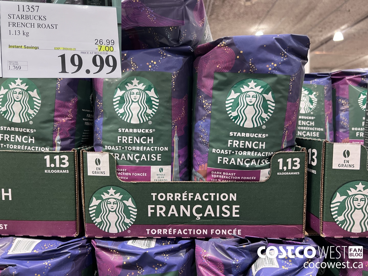 11357 STARBUCKS FRENCH ROAST 1.13KG ($7.00 INSTANT SAVINGS EXPIRES ON 2024-01-21) $19.99