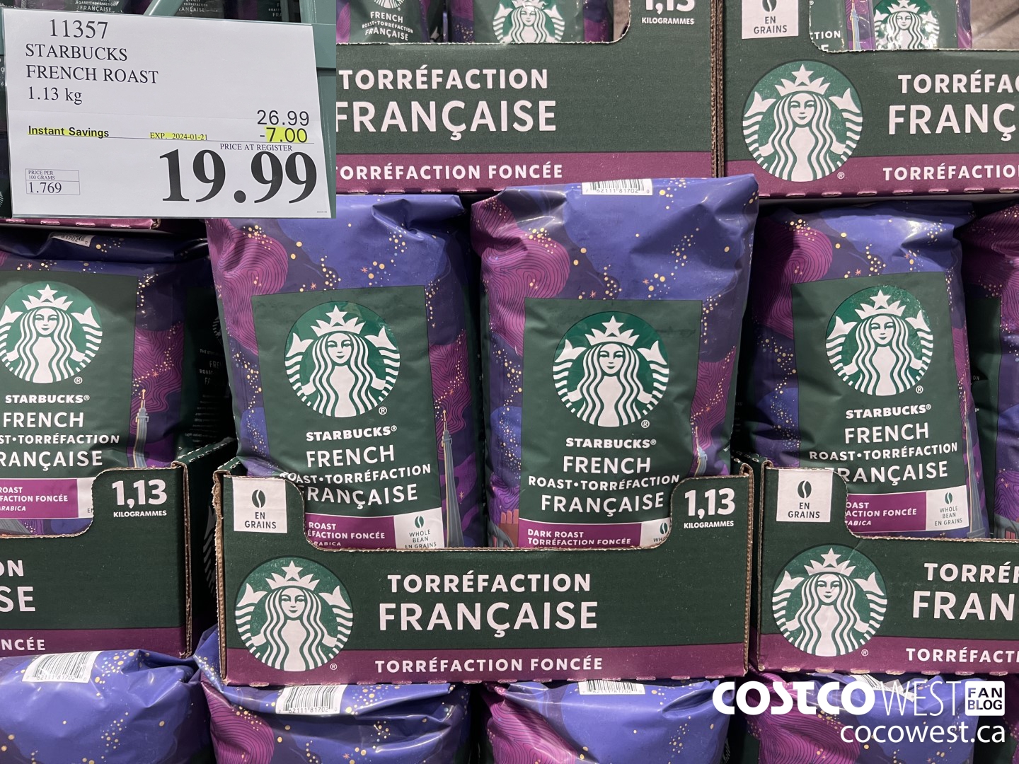 11357 STARBUCKS FRENCH ROAST 1.13KG ($7.00 INSTANT SAVINGS EXPIRES ON 2024-01-21) $19.99