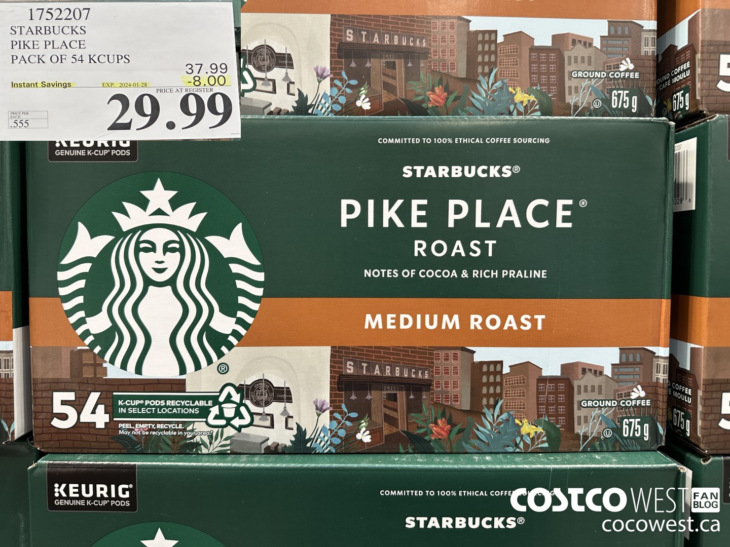 1752207 STARBUCKS PIKE PLACE PACK OF 54 KCUPS ($8.00 INSTANT SAVINGS EXPIRES ON 2024-01-28) $29.99
